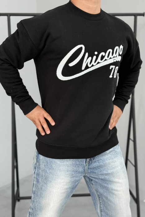 CHICAGO FRONT WRITTING FLUFFY MEN SWEATSHIRT BLACK/ E ZEZE - 5