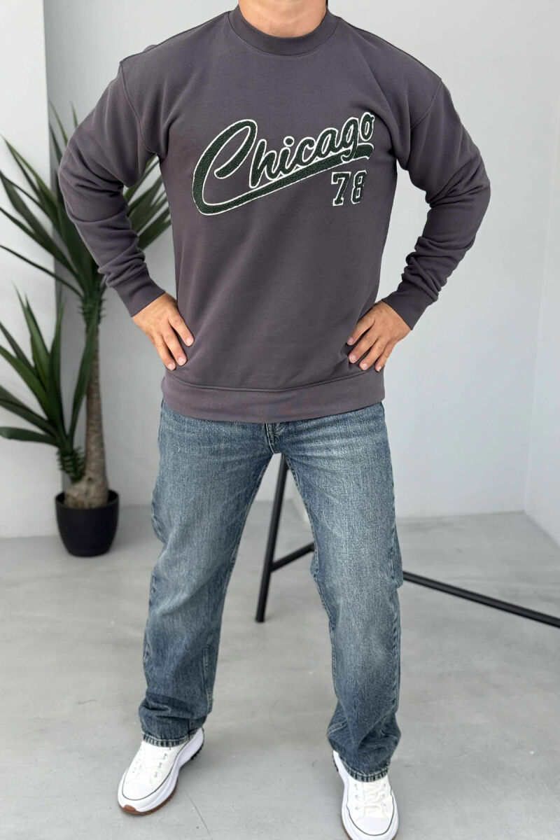 CHICAGO FRONT WRITTING FLUFFY MEN SWEATSHIRT DARK GREY/GEE - 1