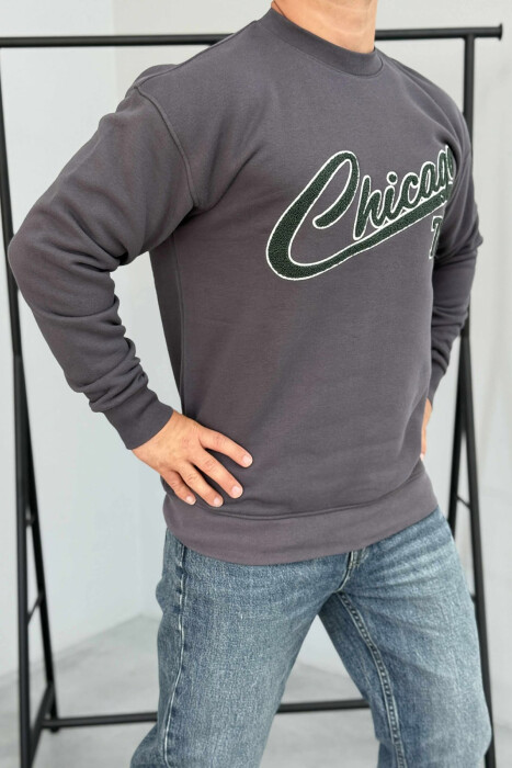 CHICAGO FRONT WRITTING FLUFFY MEN SWEATSHIRT DARK GREY/GEE - 4