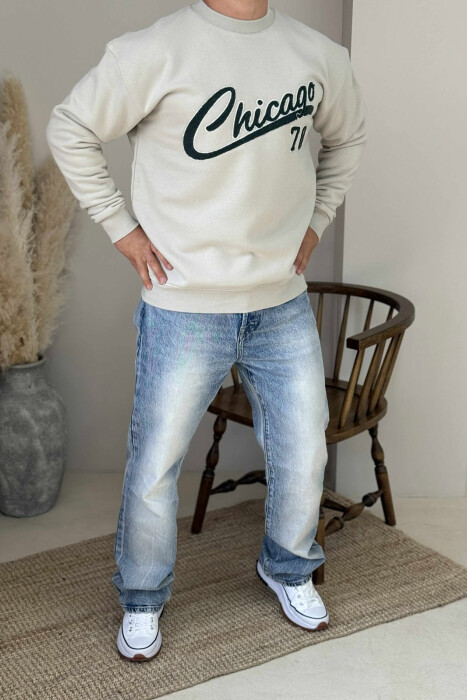 CHICAGO FRONT WRITTING FLUFFY MEN SWEATSHIRT GREY/GRI 