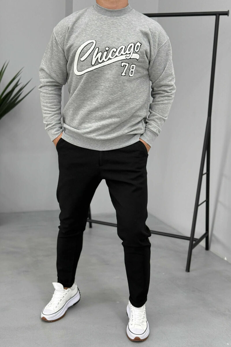 CHICAGO FRONT WRITTING FLUFFY MEN SWEATSHIRT LIGHT GREY/GZ - 1