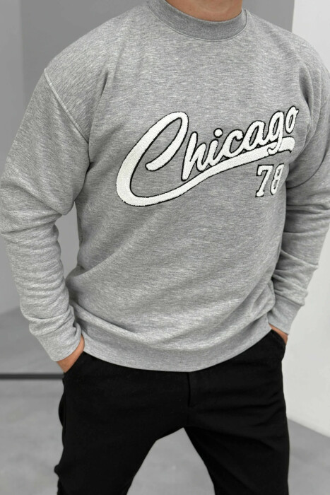 CHICAGO FRONT WRITTING FLUFFY MEN SWEATSHIRT LIGHT GREY/GZ - 2