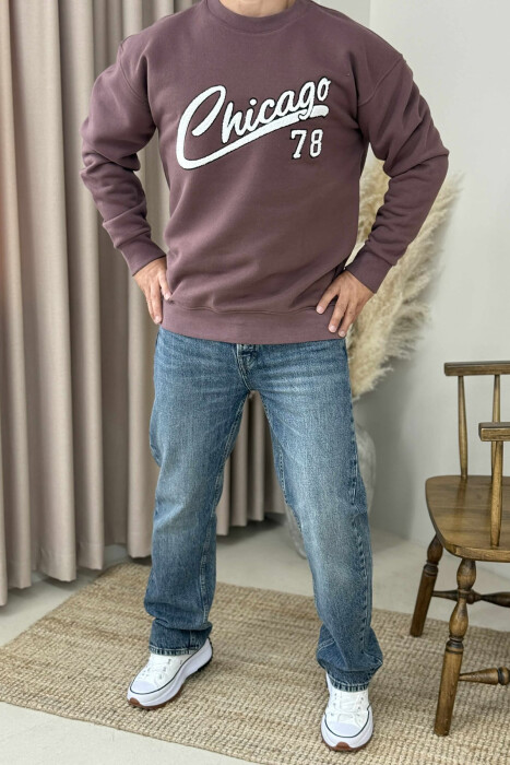 CHICAGO FRONT WRITTING FLUFFY MEN SWEATSHIRT VINEGAR/UTHULL - KLAUDIO FASHION
