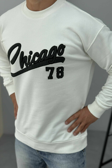 CHICAGO FRONT WRITTING FLUFFY MEN SWEATSHIRT WHITE-E BARDHE - 4