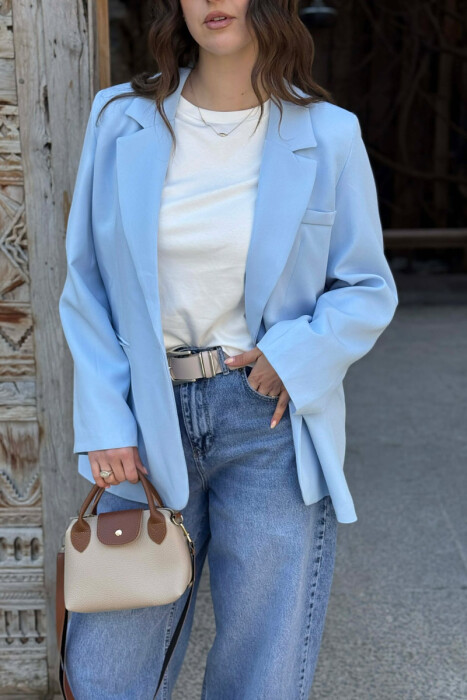 CLASSIC ONE COLOR SIMPLE WOMAN JACKET BABY BLUE/BLU BY - 4