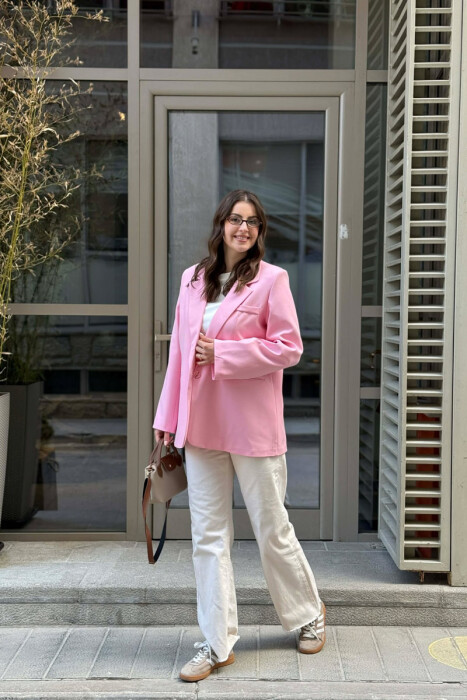 CLASSIC ONE COLOR SIMPLE WOMAN JACKET BABY PINK/ROZB - 1