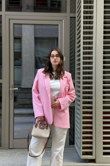 CLASSIC ONE COLOR SIMPLE WOMAN JACKET BABY PINK/ROZB - 2