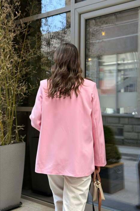 CLASSIC ONE COLOR SIMPLE WOMAN JACKET BABY PINK/ROZB - 4