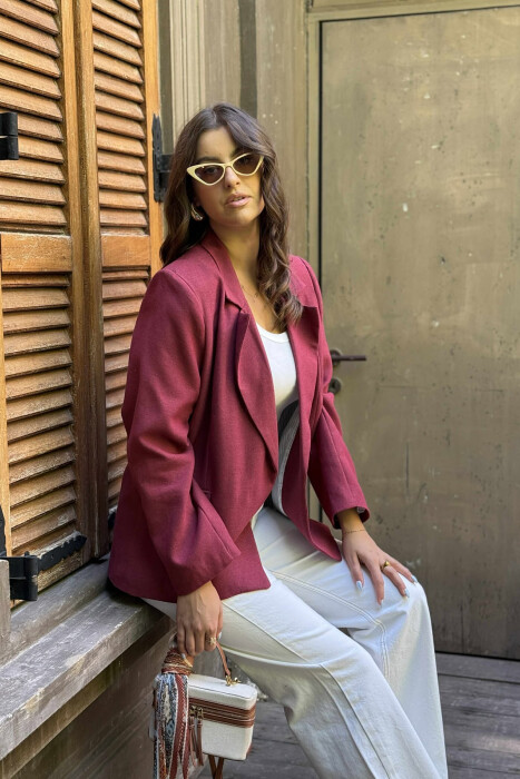 COTTON ONE COLOR SIMPLE WOMAN JACKET BURGUNDY/VISHNJE 
