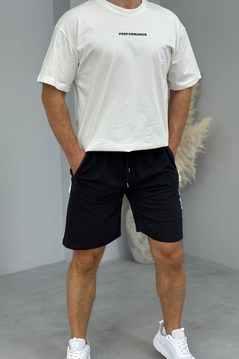 COTTON WRITTINGS ONE COLOR MEN SHORTS DARK BLUE/BEE - 1