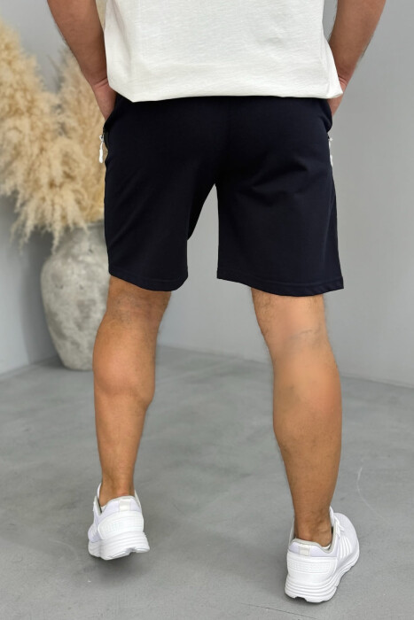 COTTON WRITTINGS ONE COLOR MEN SHORTS DARK BLUE/BEE - 2