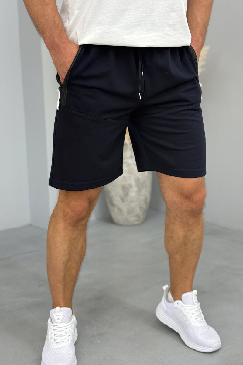 COTTON WRITTINGS ONE COLOR MEN SHORTS DARK BLUE/BEE - 3