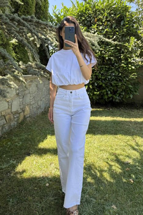 CROP NJË NGJYRËSH I THJESHTË PËR FEMRA NË NGJYRËN E BARDHË - KLAUDIO FASHION