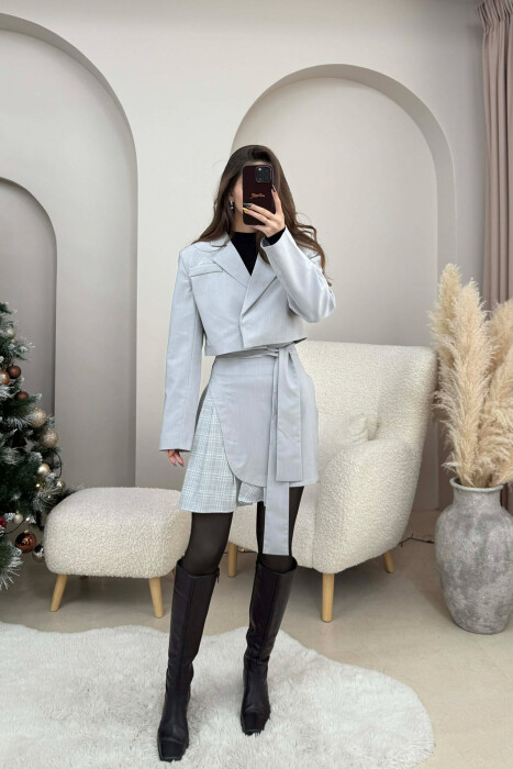 CROPPED JACKET+SKIRT SIMPLE WOMEN SET LIGHT GREY/GZ - 2