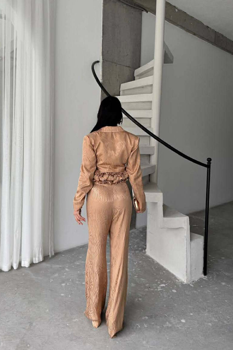 CROPPED JACKET+TANK TOP+TROUSERS 3 PIECE WOMEN SET BEIGE/BEZHE - 5