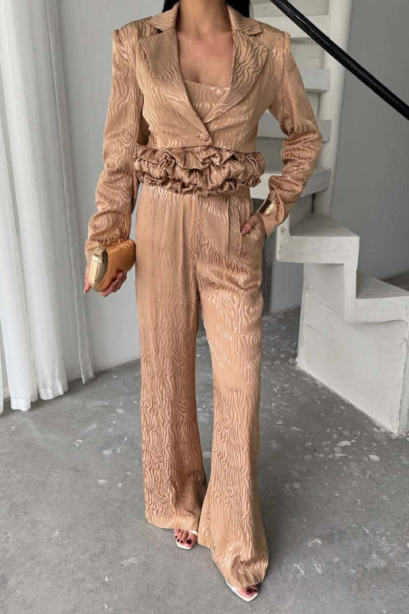 CROPPED JACKET+TANK TOP+TROUSERS 3 PIECE WOMEN SET BEIGE/BEZHE - 1