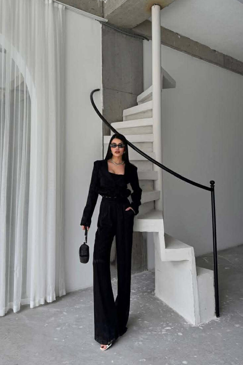 CROPPED JACKET+TANK TOP+TROUSERS 3 PIECE WOMEN SET BLACK/ E ZEZE - 2