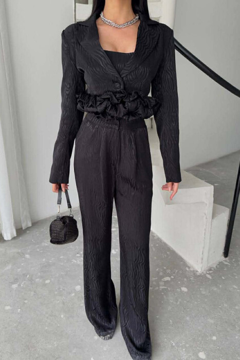 CROPPED JACKET+TANK TOP+TROUSERS 3 PIECE WOMEN SET BLACK/ E ZEZE - 1