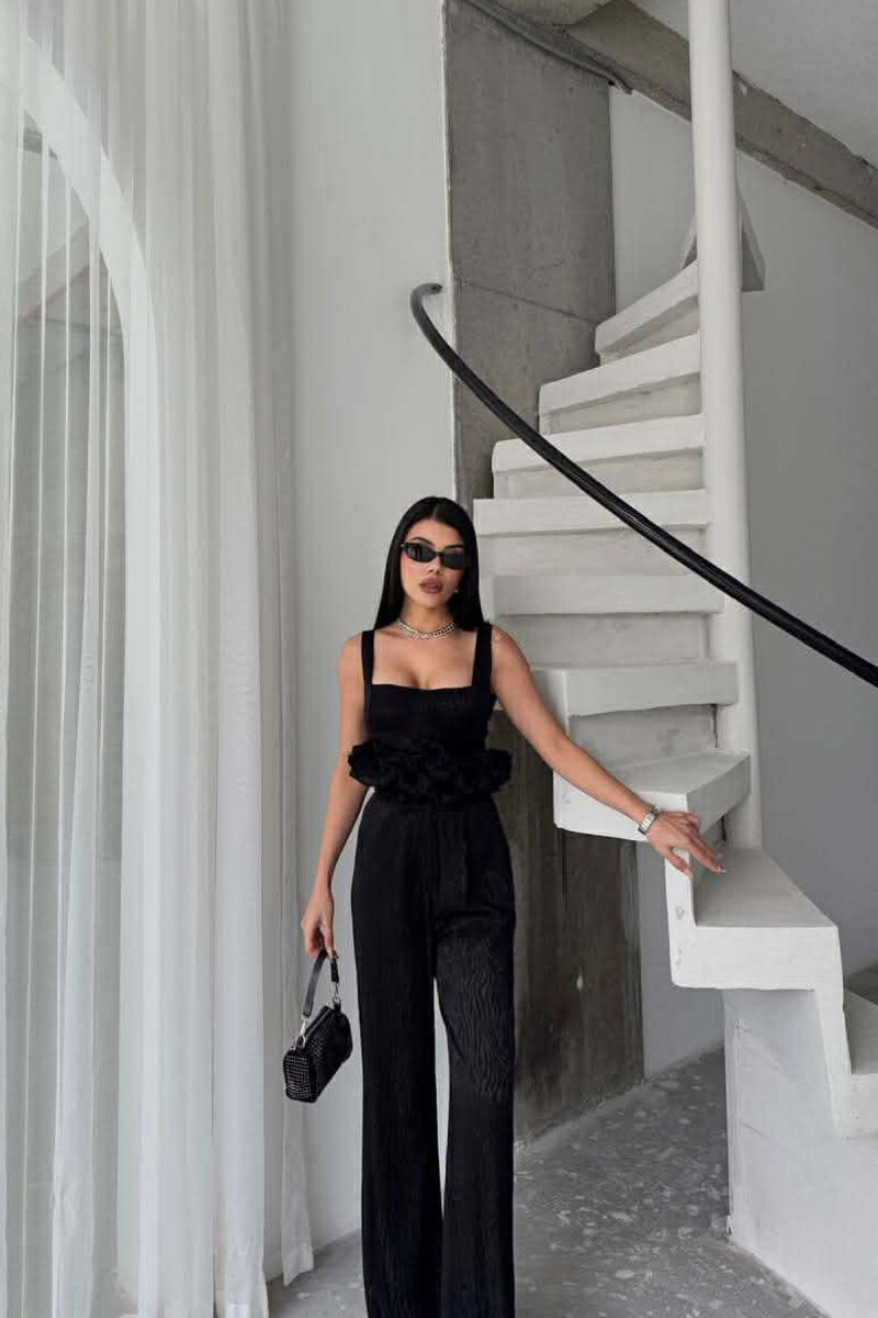 CROPPED JACKET+TANK TOP+TROUSERS 3 PIECE WOMEN SET BLACK/ E ZEZE - 6