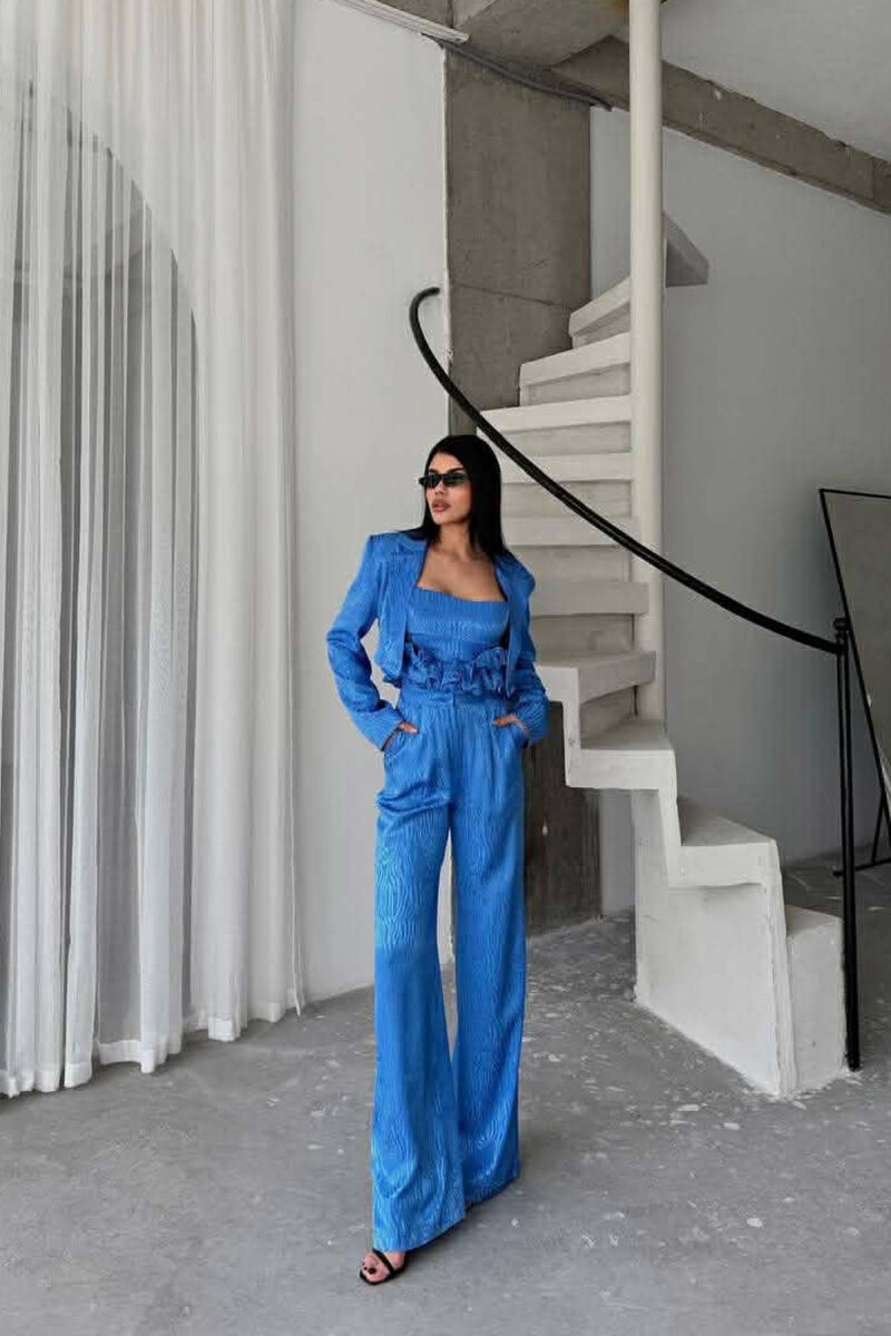 CROPPED JACKET+TANK TOP+TROUSERS 3 PIECE WOMEN SET BLUE/BLU - 2