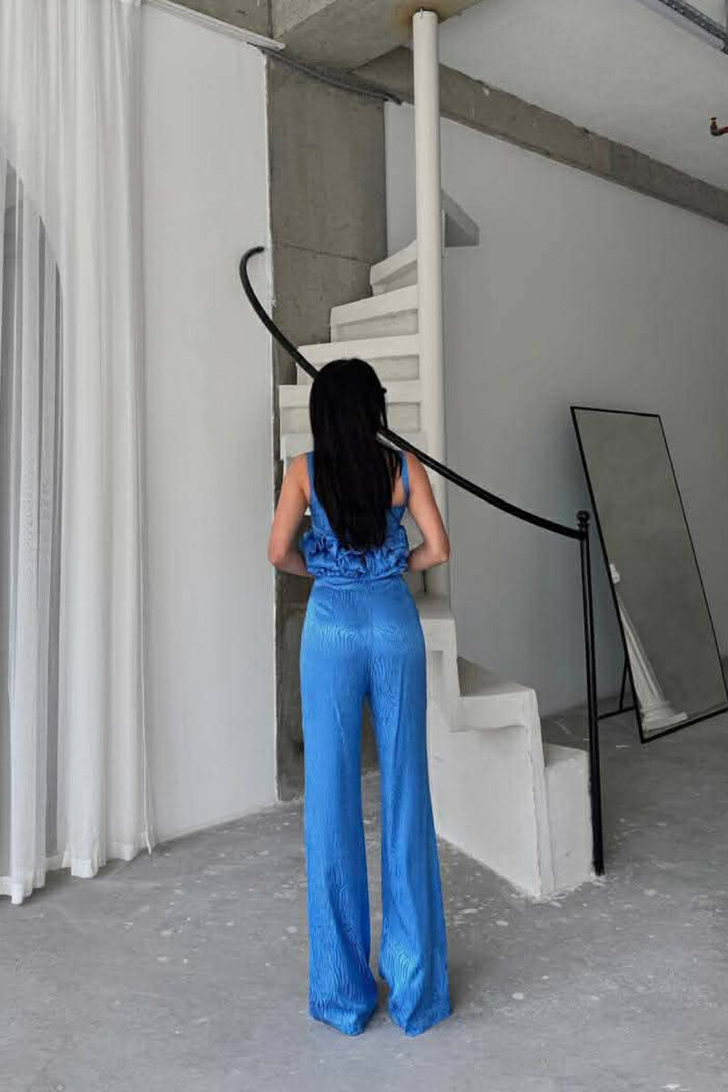 CROPPED JACKET+TANK TOP+TROUSERS 3 PIECE WOMEN SET BLUE/BLU - 5