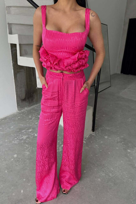 CROPPED JACKET+TANK TOP+TROUSERS 3 PIECE WOMEN SET FUCHSIA/CIKLAMI 