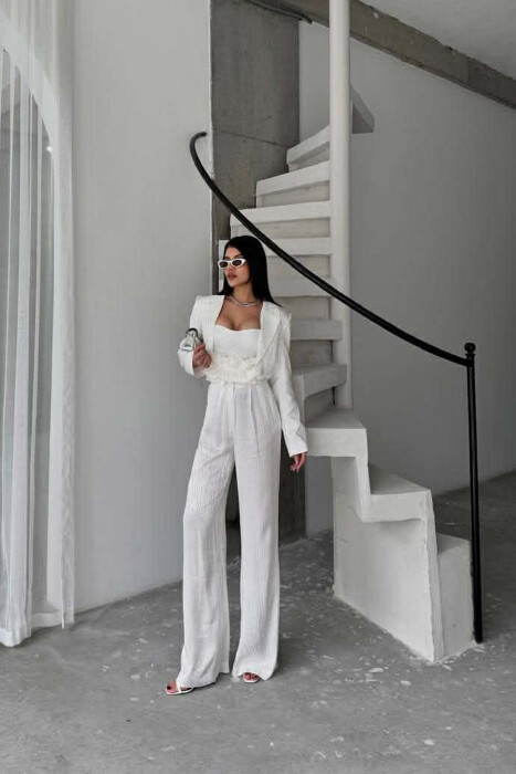 CROPPED JACKET+TANK TOP+TROUSERS 3 PIECE WOMEN SET WHITE-E BARDHE - 2
