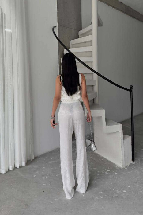 CROPPED JACKET+TANK TOP+TROUSERS 3 PIECE WOMEN SET WHITE-E BARDHE - 3