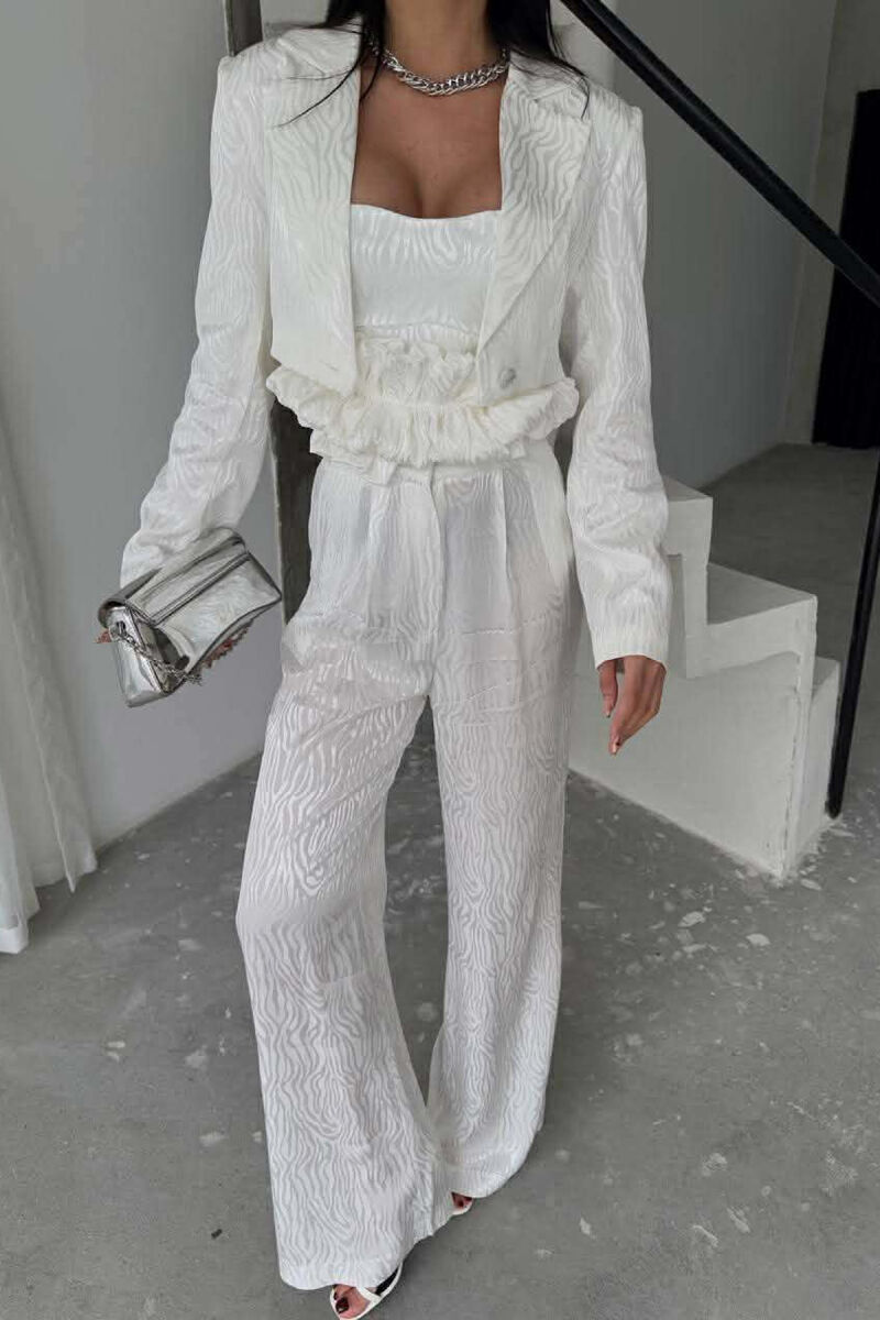 CROPPED JACKET+TANK TOP+TROUSERS 3 PIECE WOMEN SET WHITE-E BARDHE - 1