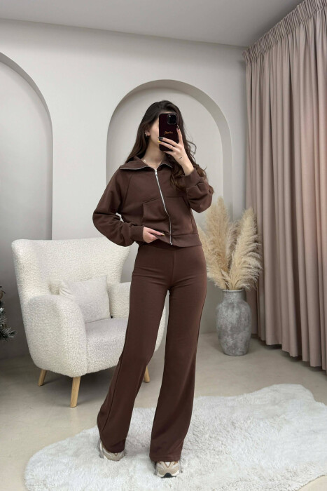 SET I THJESHTE XHAKETE E SHKURTER+ PANTALLONA PER FEMRA NE NGJYRE KAFE 