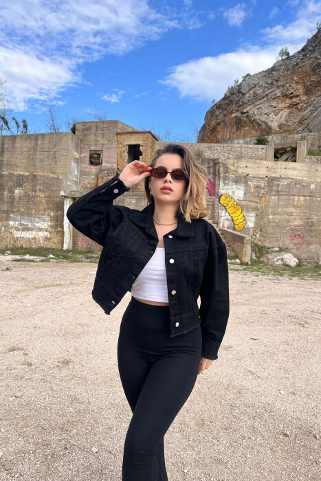 CROPPED ONE COLOR DENIM WOMEN JACKET BLACK/ E ZEZE - 1