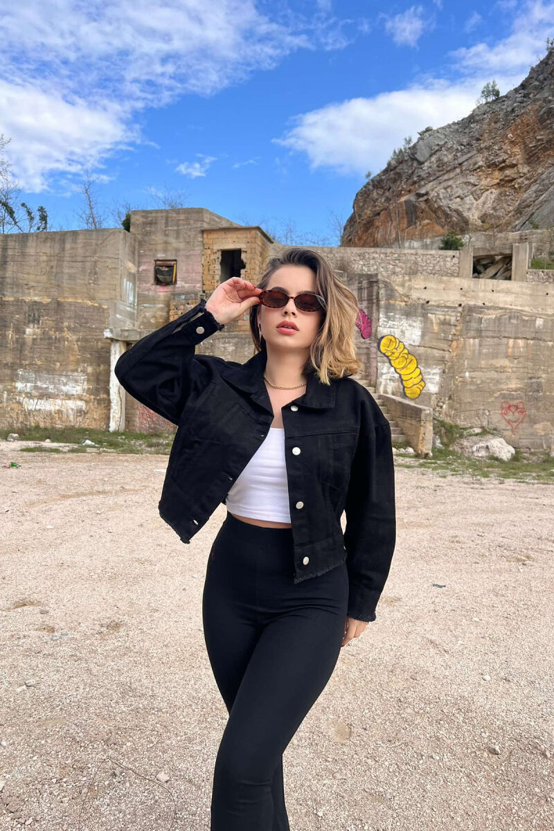 CROPPED ONE COLOR DENIM WOMEN JACKET BLACK/ E ZEZE - 1