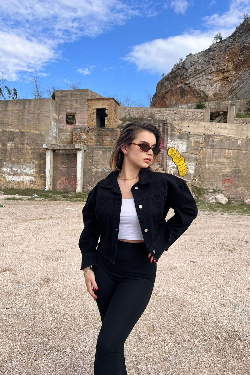 CROPPED ONE COLOR DENIM WOMEN JACKET BLACK/ E ZEZE - 2