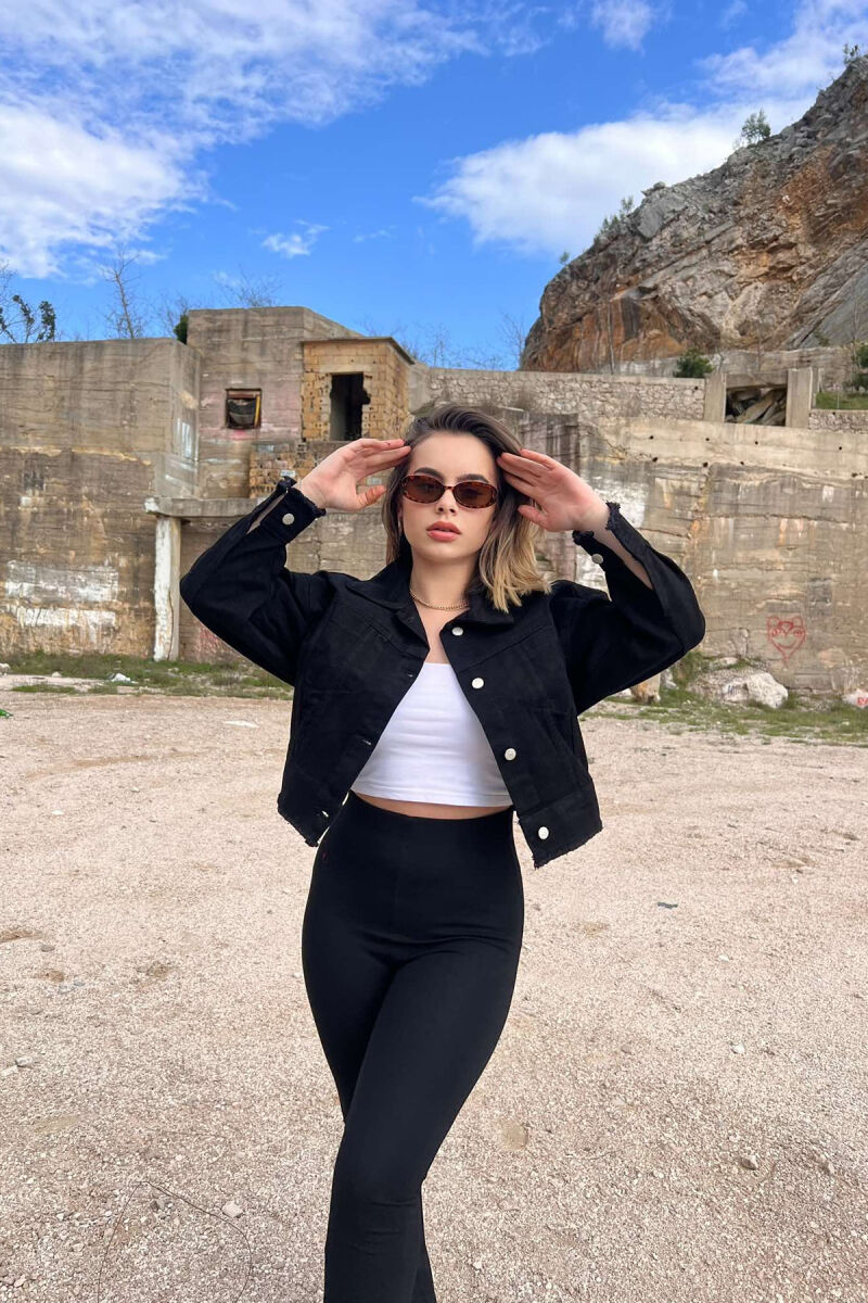 CROPPED ONE COLOR DENIM WOMEN JACKET BLACK/ E ZEZE - 3