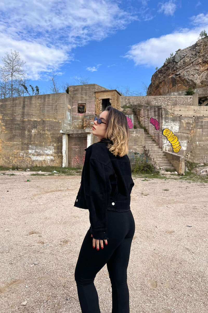 CROPPED ONE COLOR DENIM WOMEN JACKET BLACK/ E ZEZE - 4