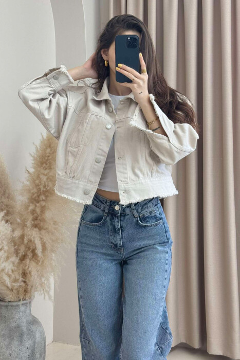 CROPPED ONE COLOR DENIM WOMEN JACKET CREAM/KREM 