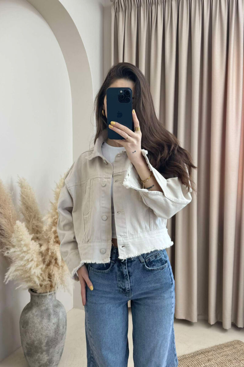 CROPPED ONE COLOR DENIM WOMEN JACKET CREAM/KREM - 2