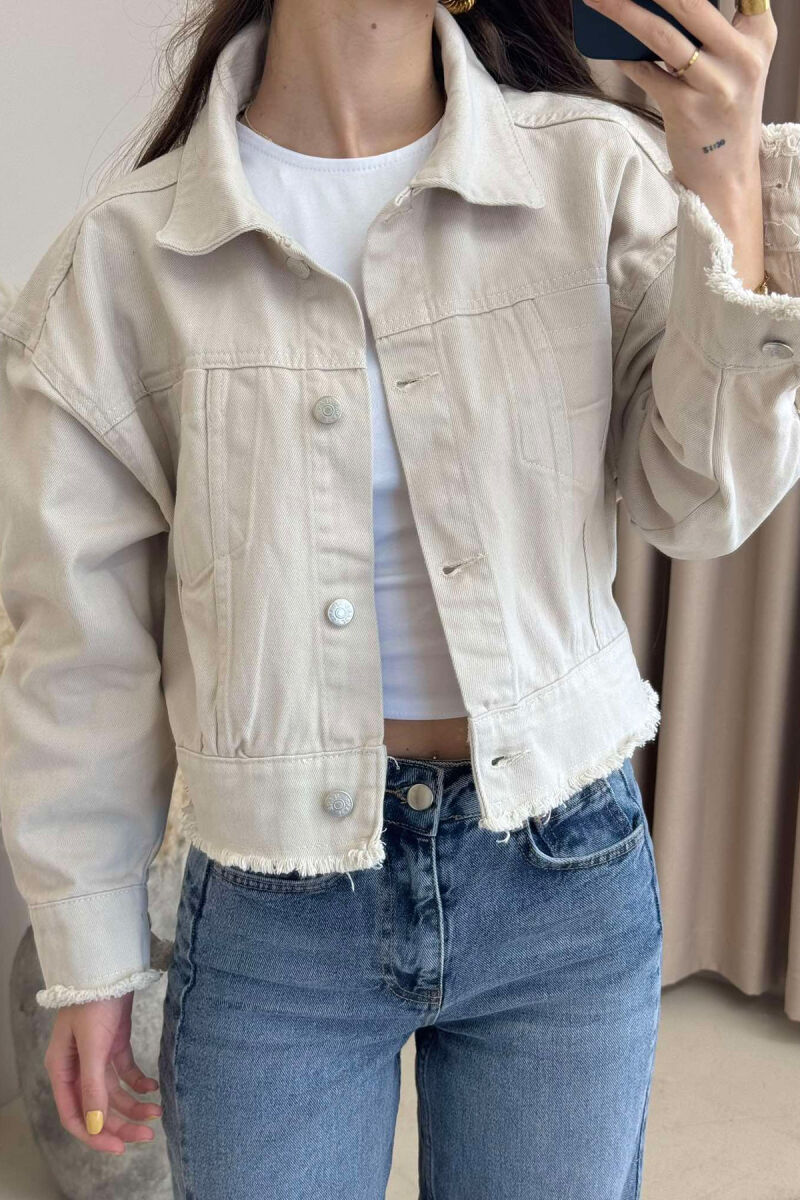 CROPPED ONE COLOR DENIM WOMEN JACKET CREAM/KREM - 3