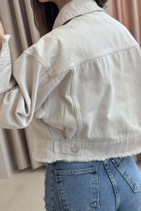 CROPPED ONE COLOR DENIM WOMEN JACKET CREAM/KREM - 4