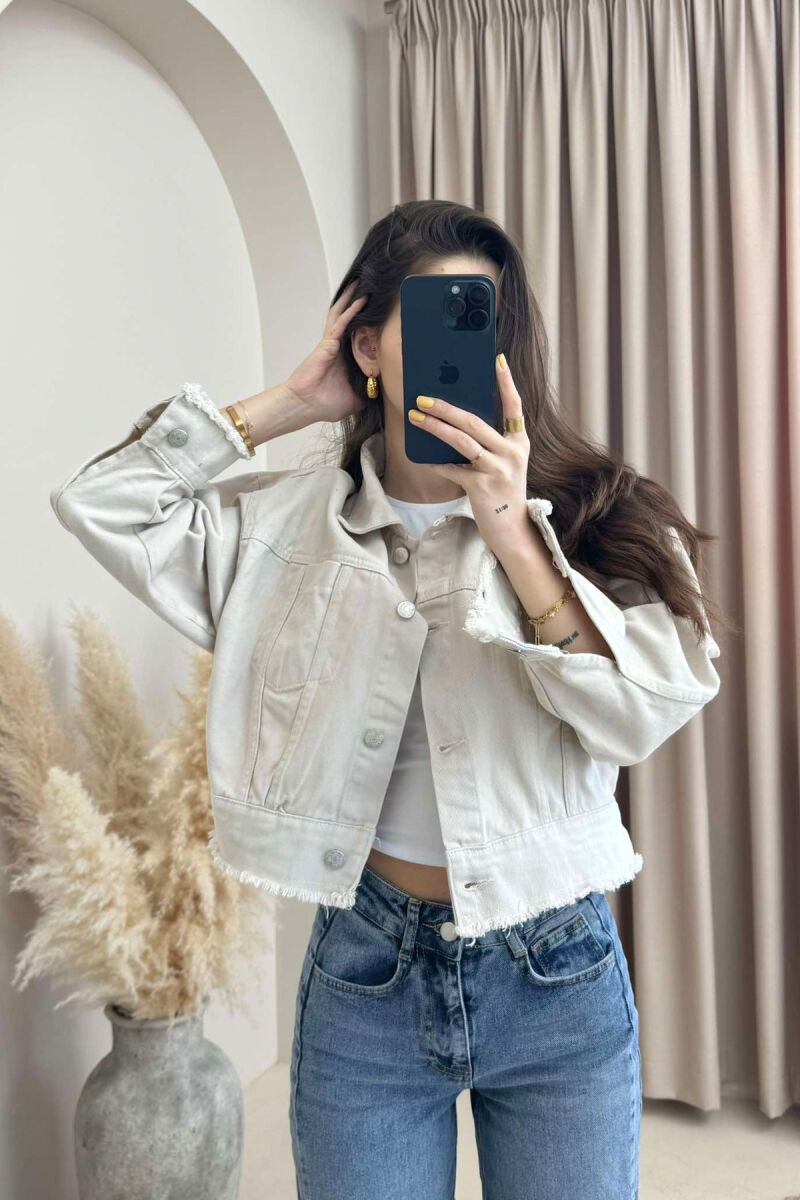 CROPPED ONE COLOR DENIM WOMEN JACKET CREAM/KREM - 5