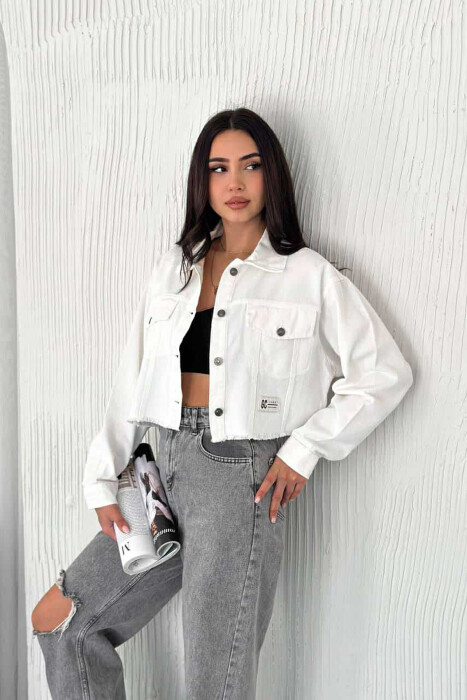 CROPPED ONE COLOR WOMEN DENIM JACKET WHITE-E BARDHE - 2