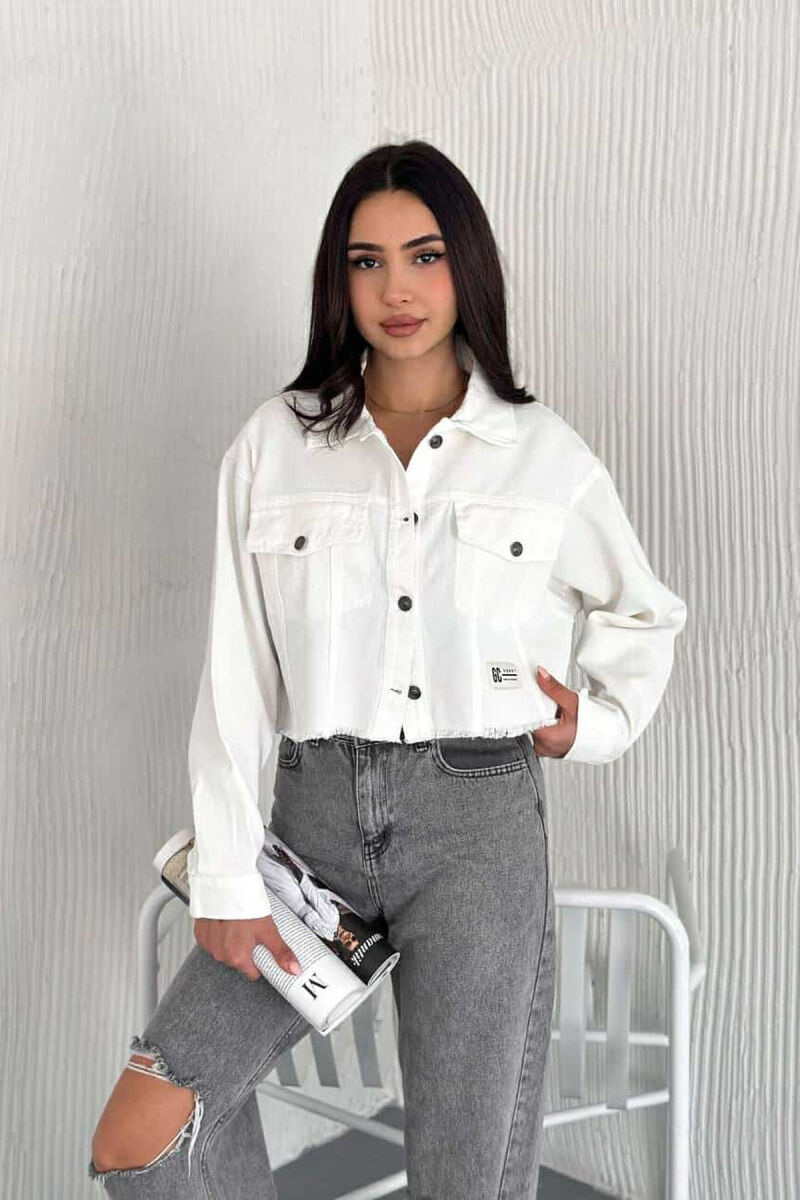 CROPPED ONE COLOR WOMEN DENIM JACKET WHITE-E BARDHE - 3