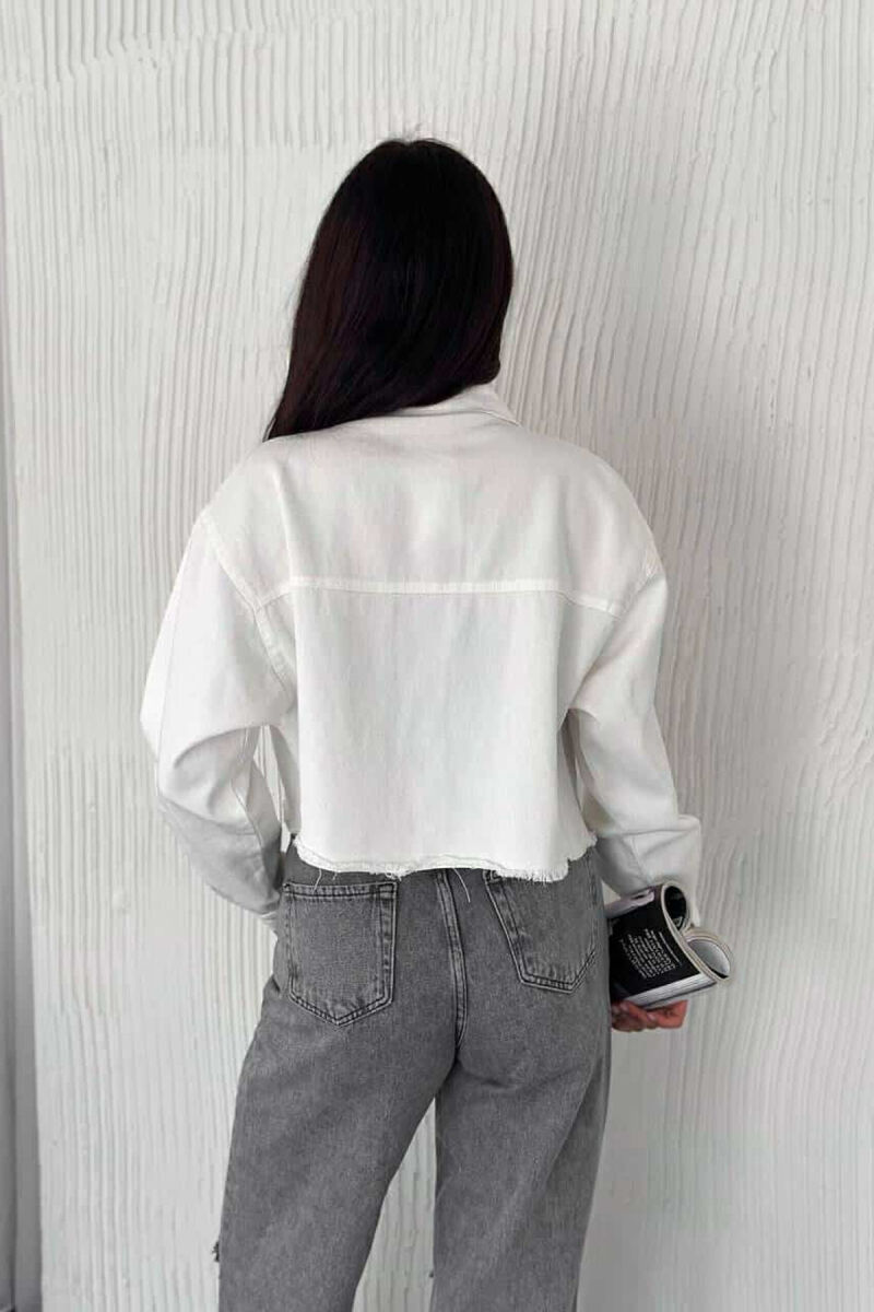 CROPPED ONE COLOR WOMEN DENIM JACKET WHITE-E BARDHE - 4