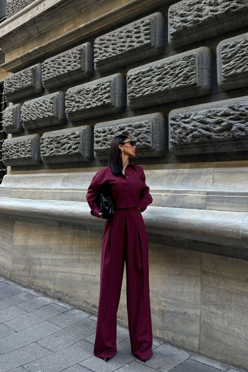 CROPPED SHIRT+TROUSERS STRIPED WOMEN SET BURGUNDY/VISHNJE - 6