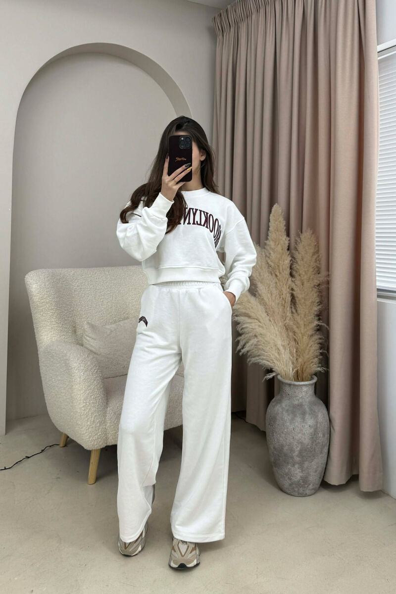 CROPPED SWEATSHIRT+SWEATPANTS WRITTINGS WOMEN SET WHITE-E BARDHE - 1