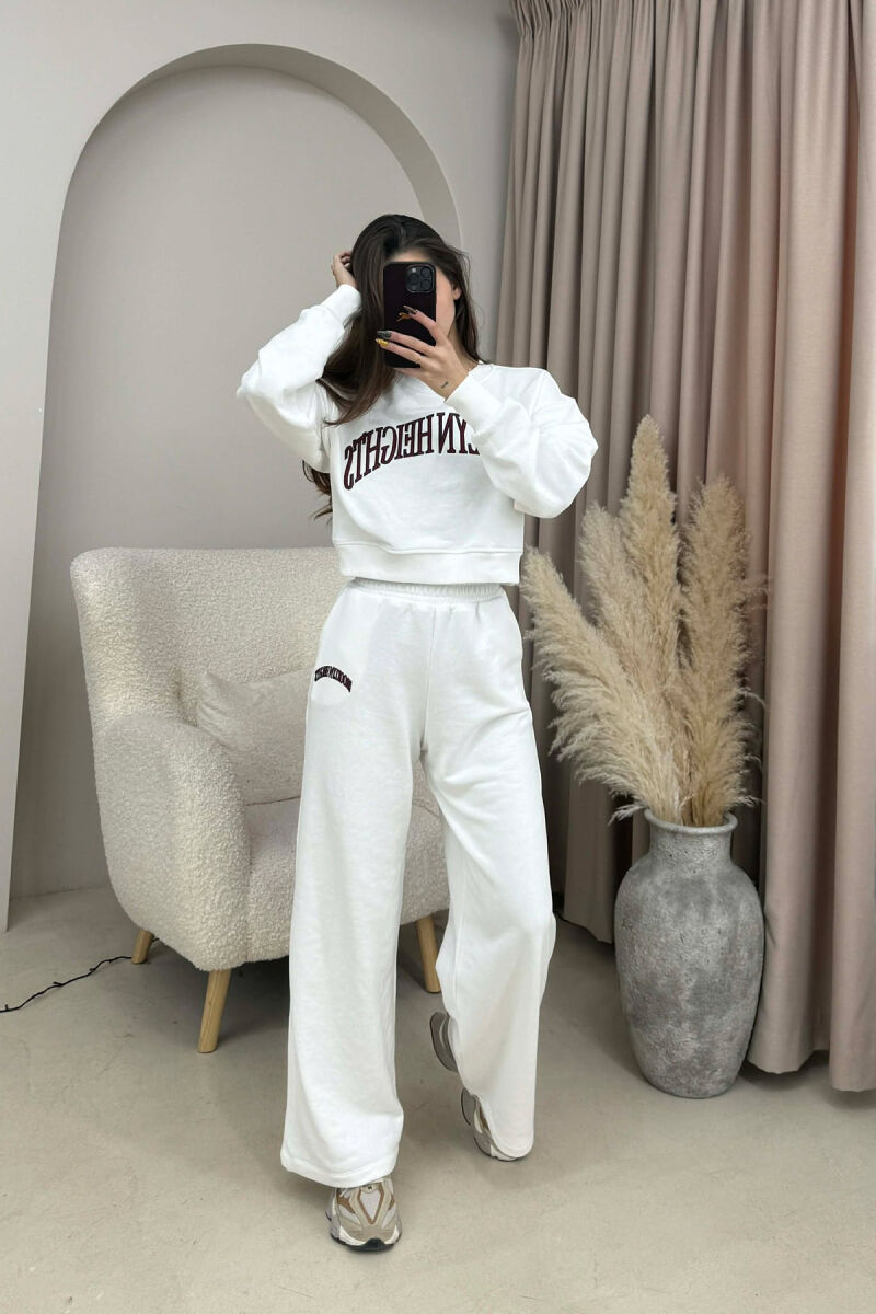 CROPPED SWEATSHIRT+SWEATPANTS WRITTINGS WOMEN SET WHITE-E BARDHE - 2