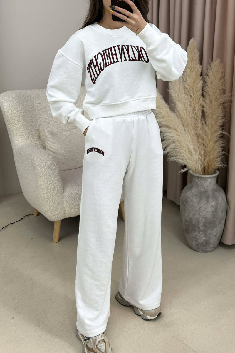 CROPPED SWEATSHIRT+SWEATPANTS WRITTINGS WOMEN SET WHITE-E BARDHE - 4