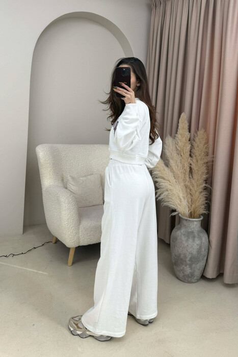 CROPPED SWEATSHIRT+SWEATPANTS WRITTINGS WOMEN SET WHITE-E BARDHE - 3