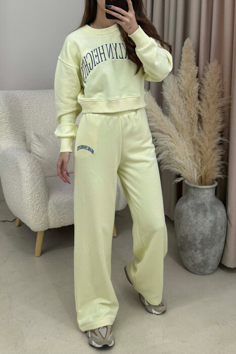 CROPPED SWEATSHIRT+SWEATPANTS WRITTINGS WOMEN SET YELLOW/E VERDHE - 4