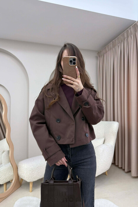 CROPPED V NECK WOMEN JACKET DARK BROWN/KAE 